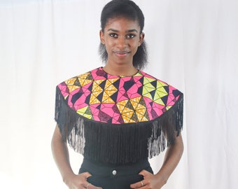 Ankara Statement Neckpiece African Cape Ankara Cape Top Wax Fringe Cape Kitenge Fringe Cape Ankara Web Top Fringe Ankara Cape ONE SIZE