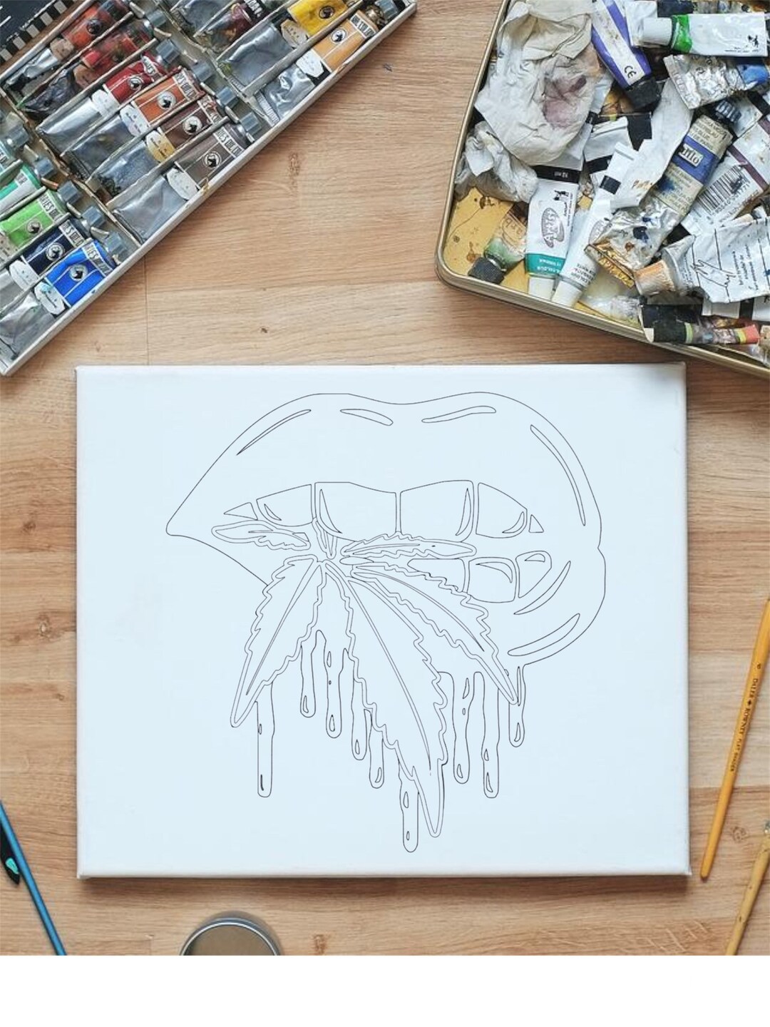 Puff and Paint Canvas Sip and Paint Canvas Preprinted Etsy