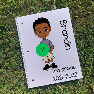 Cuaderno en espiral personalizado, Cuaderno personalizado, Cuaderno negro para niños, Cuaderno para niños negros, Cuaderno Black Boy Glitter