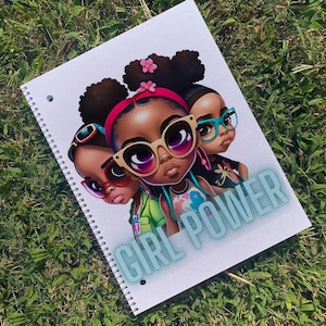 Girl Power Spiral Notebook, Custom Notebook, Black Kids Notebook