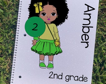Personalized Black Girl Glitter Notebook: Custom Spiral Notebook