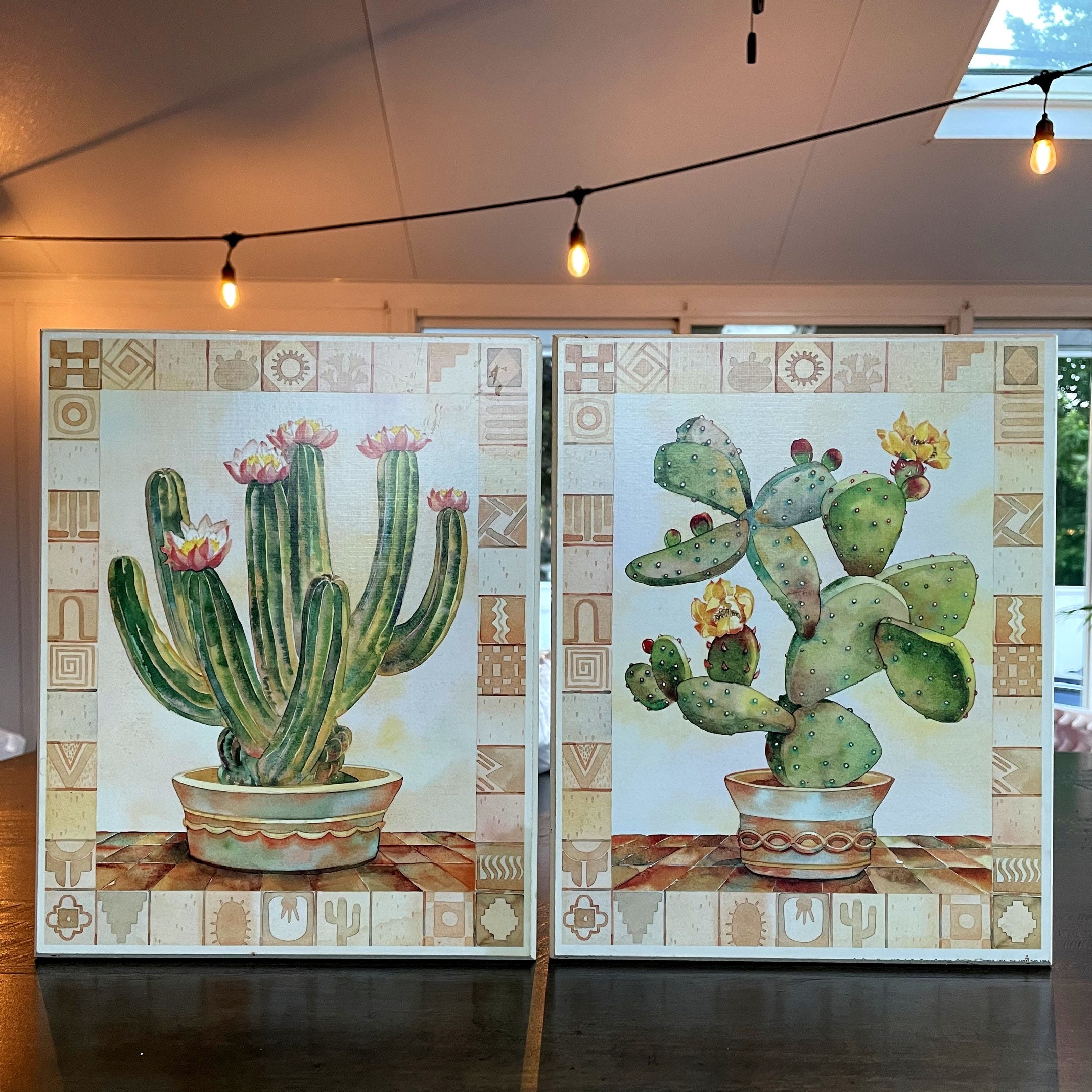 Vintage Canvas Wall Art Cactus set of 2 Etsy