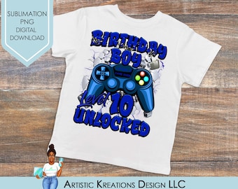 Level Up Unlocked Gamer Birthday PNG | Digital Sublimation Template | Shirt Design | High-Res Download