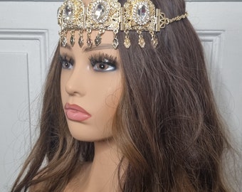 frontal crown in gilded metal white or silver stone and red or holographic stone diadem oriental kabyle chaoui berber wedding