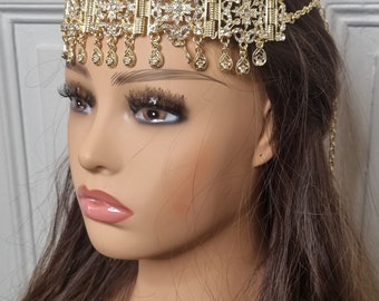 jbine frontal crown in gold metal white stone oriental tiara Kabyle chaoui Berber wedding melhfa chaouia karakou