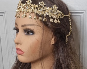 jbine frontal crown in gold metal white stone oriental tiara Kabyle chaoui Berber wedding melhfa chaouia karakou
