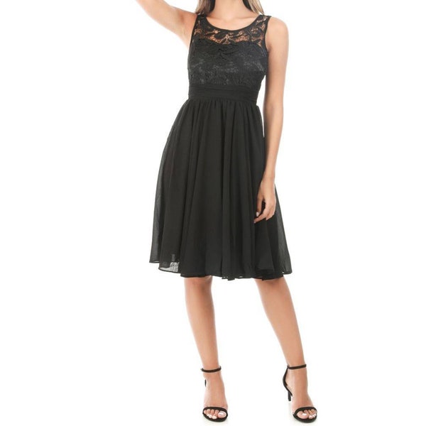 robe de soiree courte patineuse mousseline noir buste dentelle cérémonie cocktail mariage demoiselle d'honneur témoins