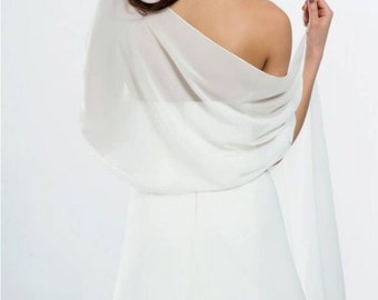 white rectangular stole in chiffon wedding evening dress cache shoulder scarf scarf