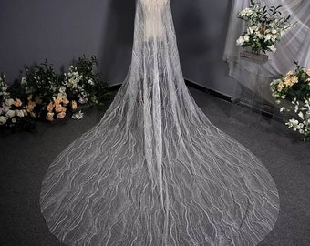 long voile blanc mariee en tulle entièrement pailleté 3m50 avec peigne  coiffure mariage