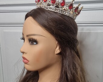 couronne royale argenté ou doré et pierre rouge diadème mariage accessoire mariée coiffure