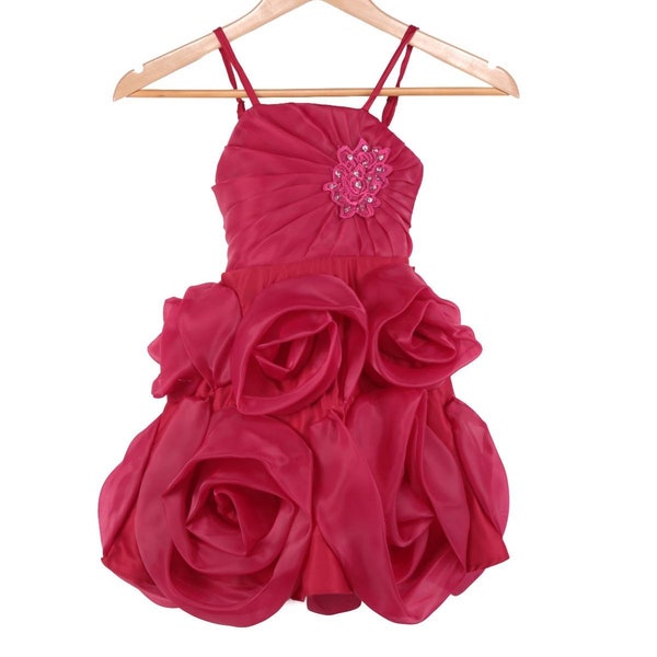 robe de cérémonie fille satiné haut perlée et bas avec grosse fleur 3D jupon intégré robe mariage demoiselle d'honneur blanc ou bordeaux