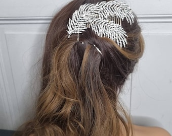 hair jewel comb in silver metal and white rhinestones bridal wedding hairstyle bridal hairstyle accessory bun