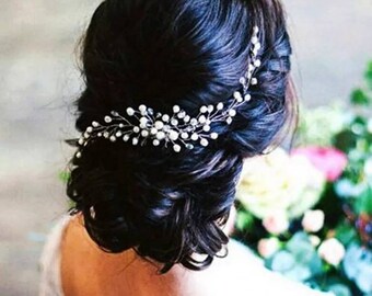 bijoux de cheveux mariee mariage peigne avec perle blanche et transparente headband coiffure mariage mariee