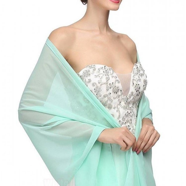 Rechteckige Minze Etole Chiffon Hochzeit Abend Hide-Shoulders