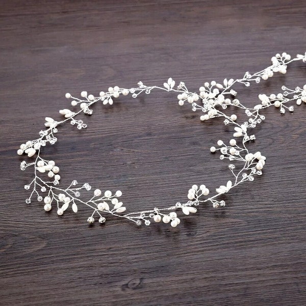 bijou de tête coiffure mariée mariage argenté avec perles transparentes et blanche accessoire mariage accessoires cheveux