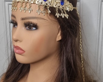 frontal crown in gold metal white stone blue stone oriental tiara Kabyle chaoui Berber wedding melhfa naïli