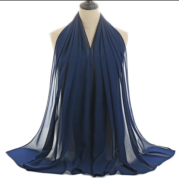 etole rectangulaire bleu marine en mousseline mariage soirée robe cache épaule écharpe foulard