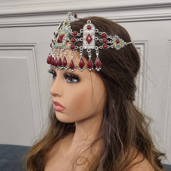 Diadème Ancien Kabyle Berbère à émaux - Bijou Vintage Ethnique En Métal