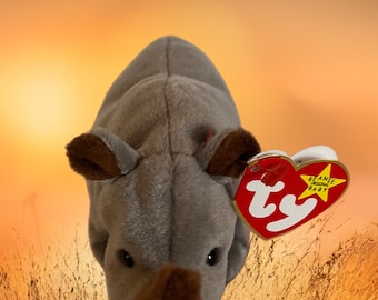 TY SPIKE RHINO, Original Beanie Babies Collection, stuffed plush toy