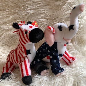 July 4th, Ty Beanie Babies Lefty and Righty 2000, Original Beanie Babies Collection, Rare with errors, Retired