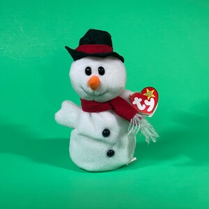 1997 Snowball the Snowman Ty Beanie Baby 4201 - 4th Gen Red Heart Hang Tag White Snow Winter Christmas Stuffed Animal Plush Bean Bag Toy