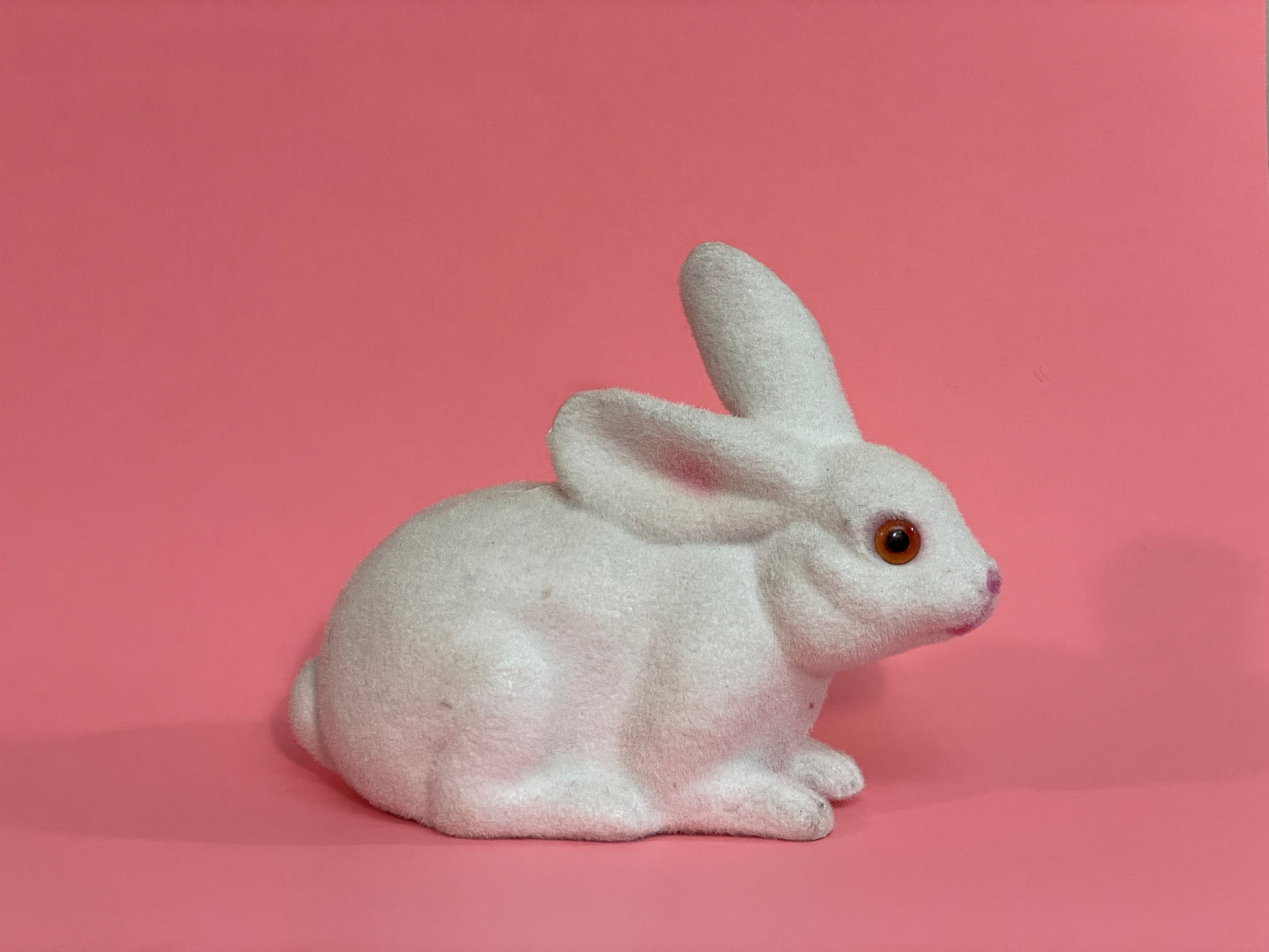 Vintage 8.5 White Flocked Plastic Rabbit Bank Kitsch Etsy