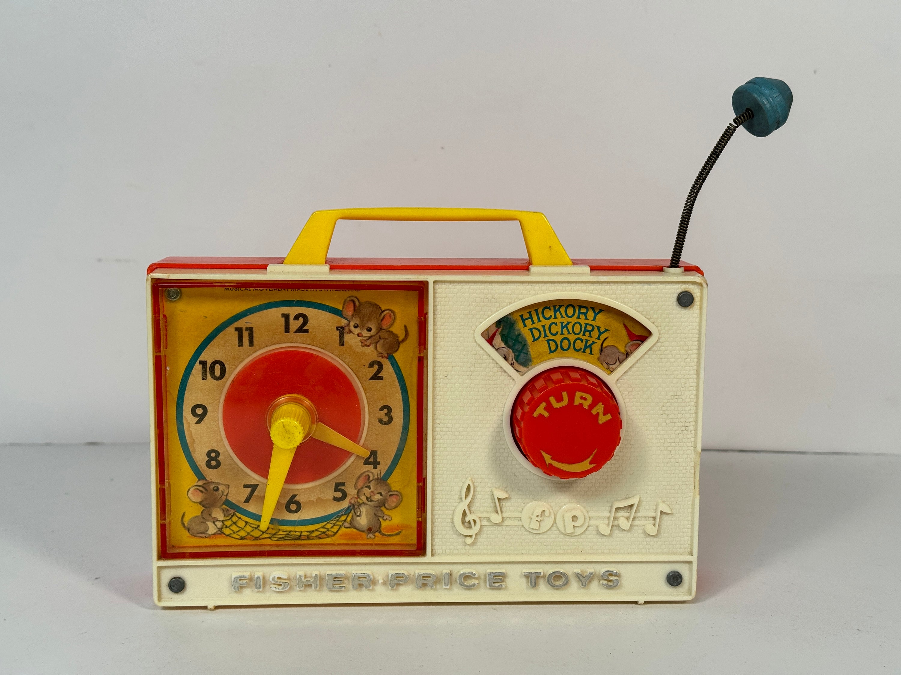 1971 Fisher Price Music Box Clock Radio 107 Midcentury Hickory Dickory