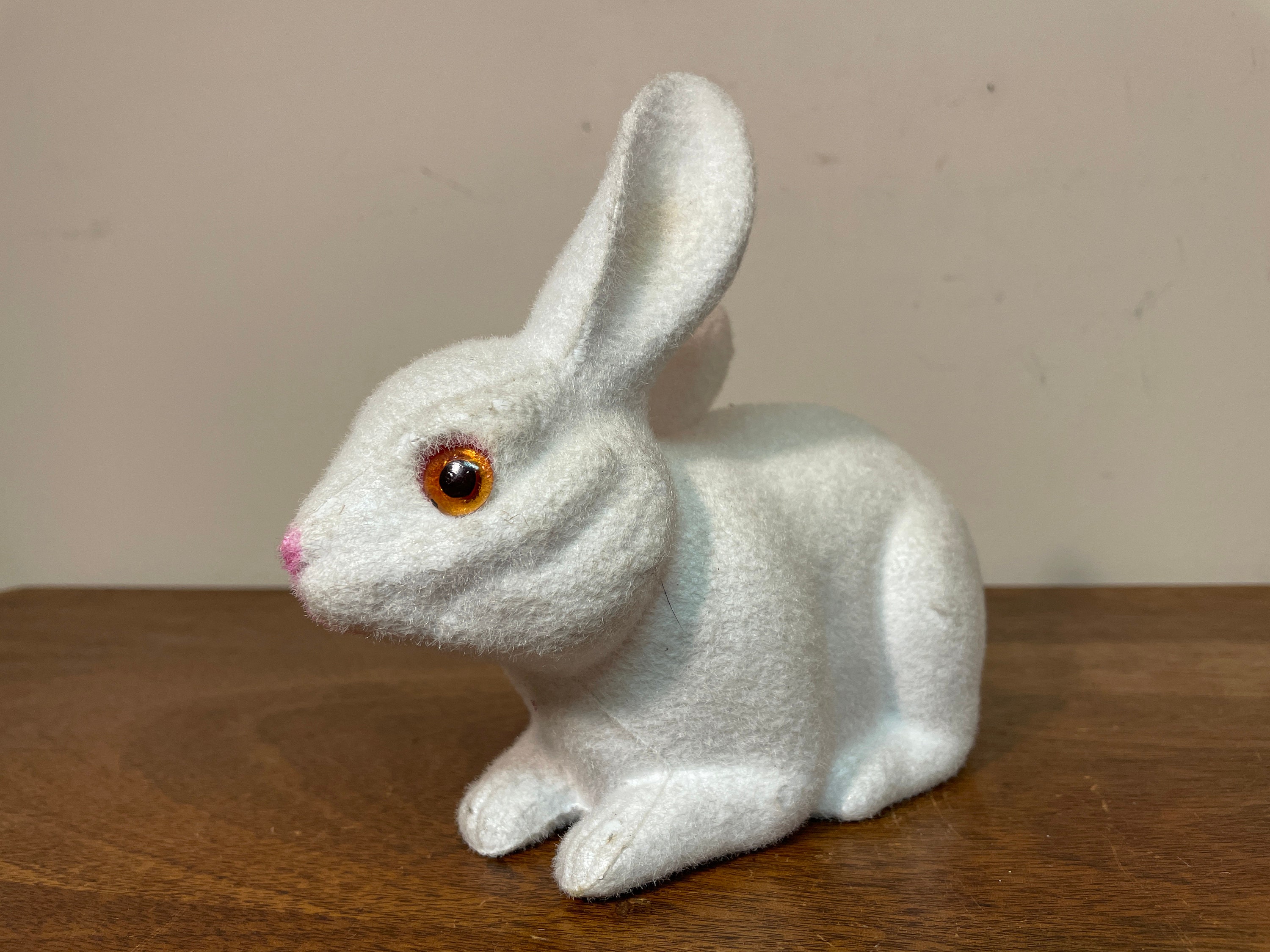 Vintage 8.5 White Flocked Plastic Rabbit Bank Kitsch Etsy
