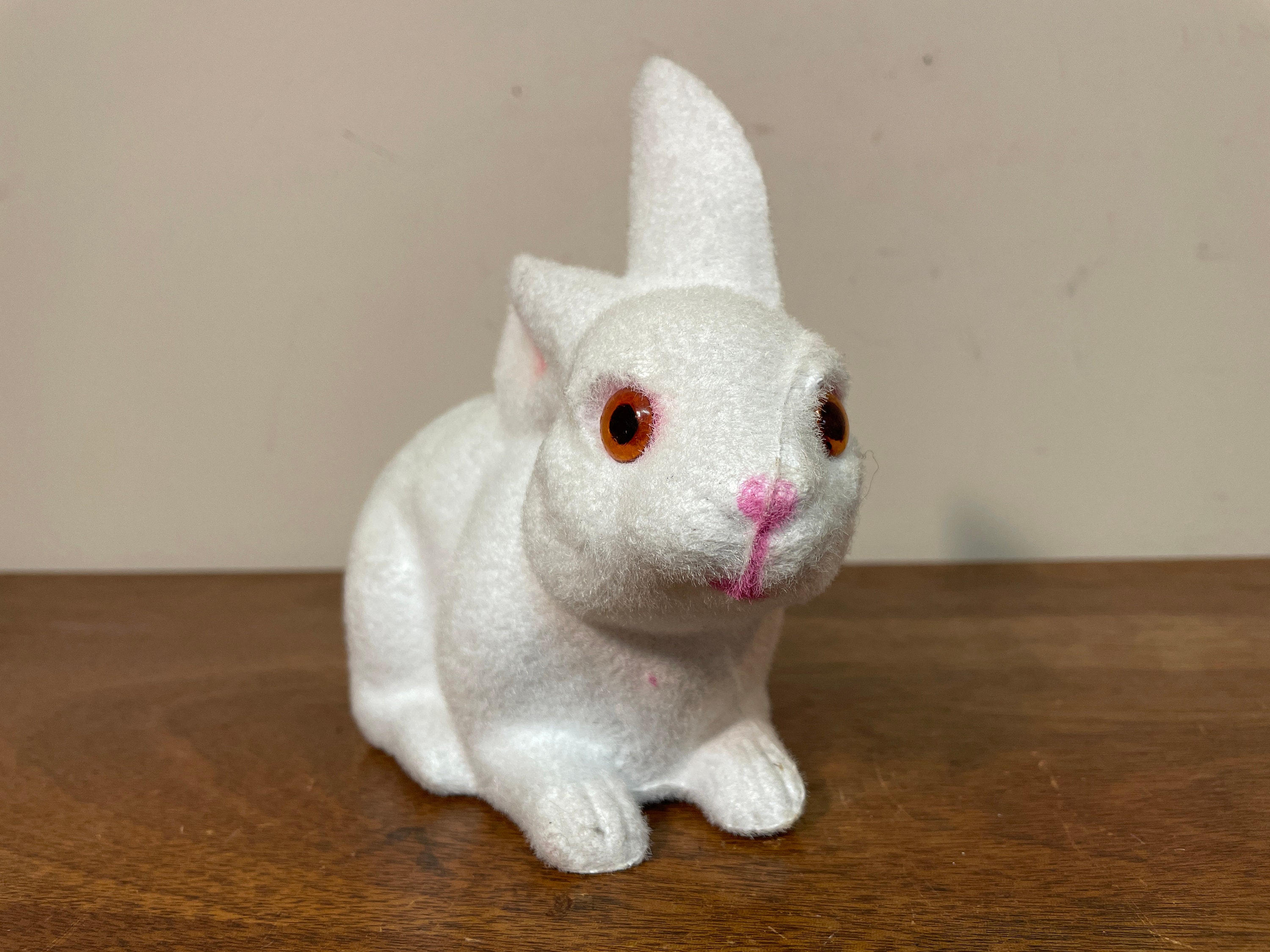 Vintage 8.5 White Flocked Plastic Rabbit Bank Kitsch Etsy