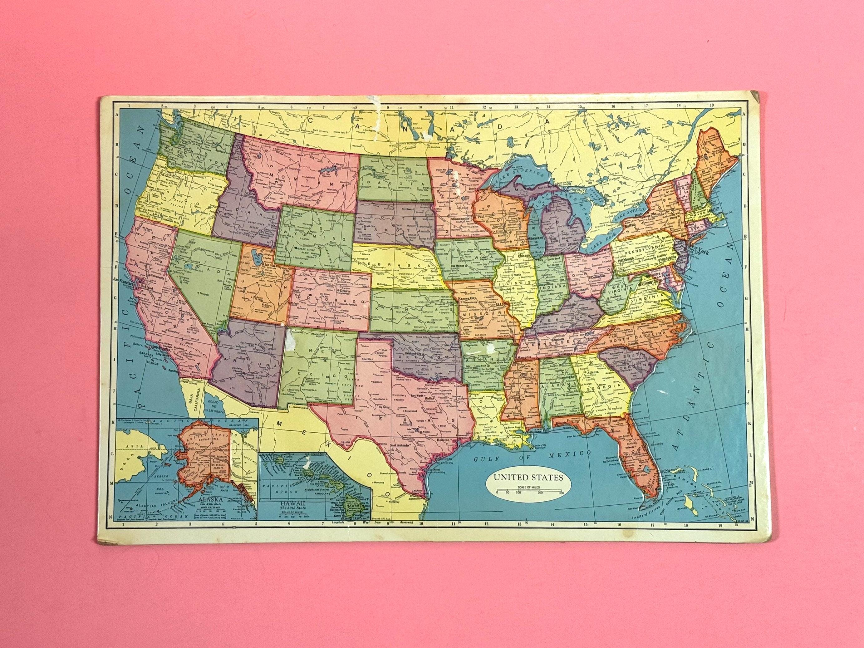 Vintage Usa Map Puzzle - Etsy