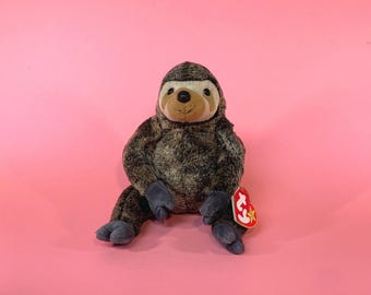 1999 Slowpoke the Sloth Ty Beanie Baby 4261 - 5th Gen Red Heart Hang Tag Black Brown Cute Rainforest Animal Stuffed Plush Bean Bag Toy