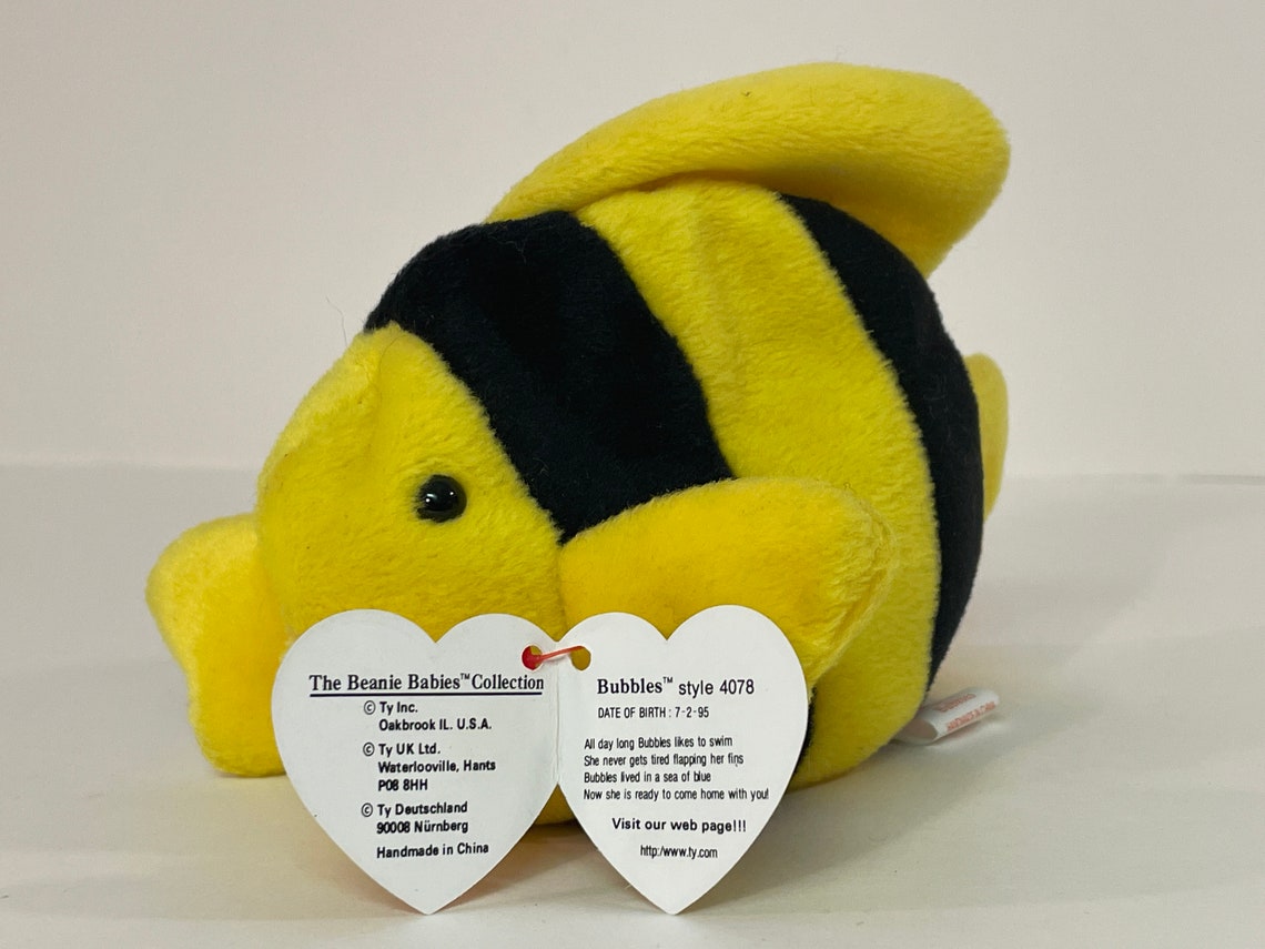 1996 Bubbles the Fish Ty Beanie Baby 4078 4th Gen Red Heart Etsy