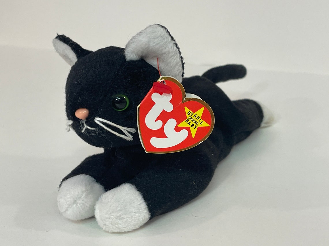 1997 Zip the Cat Ty Beanie Baby 4004 White Paws 4th Gen Red Heart Hang