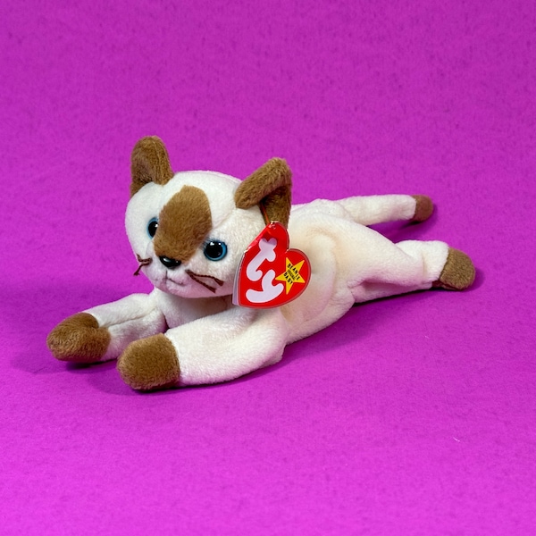 1997 Snip the Siamese Cat Ty Beanie Baby 4120 - 4th or 5th Gen Red Heart Hang Tag White Brown Kitten Kitty Pet Stuffed Animal Bean Bag Toy