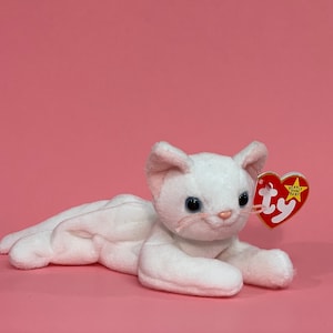 1996 Flip the Cat Ty Beanie Baby 4012 - 4th Gen Red Heart Hang Tag White Kitten Kitty Pet Animal Stuffed Plush Bean Bag Toy Doll