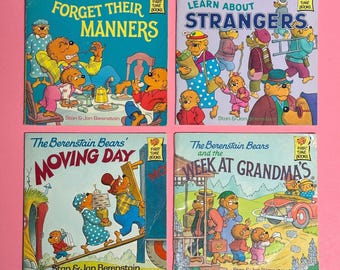 1980s Four Berenstain Bear's First Time Books - Forget Their Manners, Learn About Strangers, Moving Day, Week at Grandma's Children Set of 4