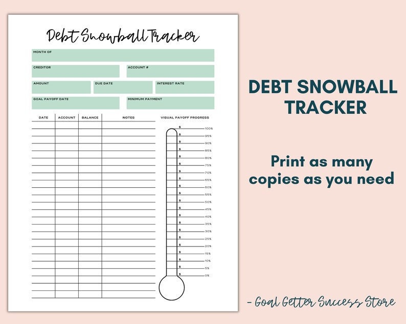 Debt Snowball Tracker. Blue Printable Debt Snowball. Easy Digital ...