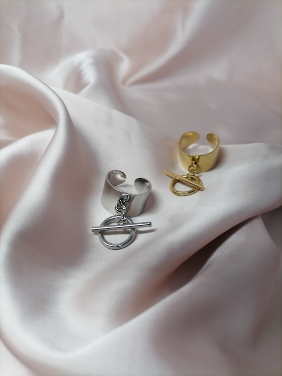 Bague breloque ELIOS bruit antistress acier inoxydable ajustable pendentif rond et barre fait main Etsy France