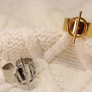 Bague MAËNA Ajustable en Acier Inoxydable • Anneau « bar & rond » • Fini Or ou Argent