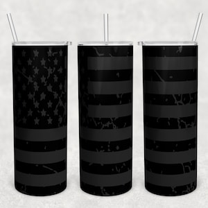 Matte black American flag tactical straight and tapered 20oz skinny tumbler design digital download PNG sublimation wrap distressed