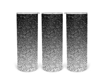 Black And Silver Ombre tapered straight 20 oz skinny tumbler digital download PNG sublimation
