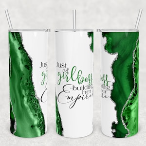 Green agate girl boss 20 oz skinny tumbler digital download PNG sublimation design
