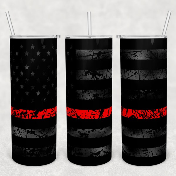 Matte black American flag distressed thin red line tapered and straight 20 oz skinny tumbler digital download PNG sublimation design wrap