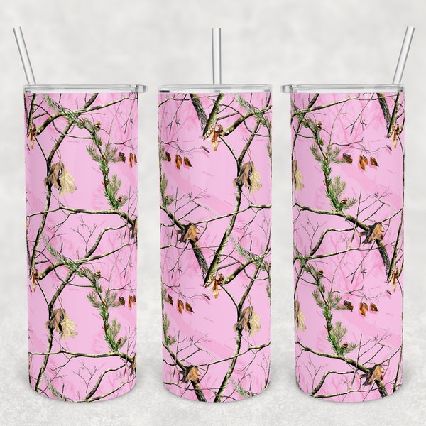 Pink Camo straight and tapered 30 oz skinny tumbler design digital download PNG sublimation wrap