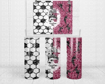Soccer Dance mom messy bun mom of both glitter straight 20oz skinny tumbler design digital download PNG sublimation wrap