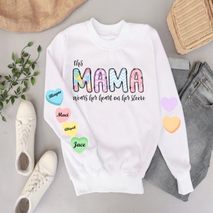 This Mama Wears Her Heart On Her Sleeve, Mothers Day, Valentines Day, t shirt, transparent PNG digital download sublimation design