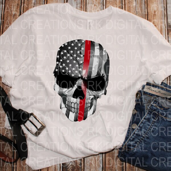 Thin red line skull PNG digital download sublimation design shirt