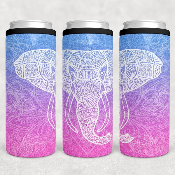 Elephant, mandala, lotus flower, skinny can holder tumbler digital download PNG sublimation design