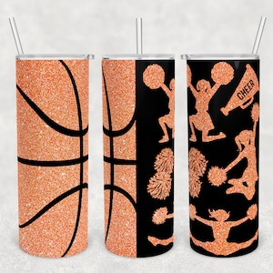 Basketball cheer, cheerleader, glitter straight 20oz skinny tumbler design digital download PNG sublimation wrap