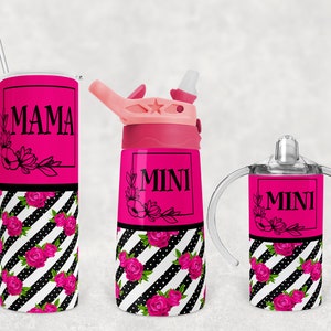 Mama mini sippy cup flip top 20oz mami y yo juego de vasos sublimación descarga digital diseño PNG sin costuras